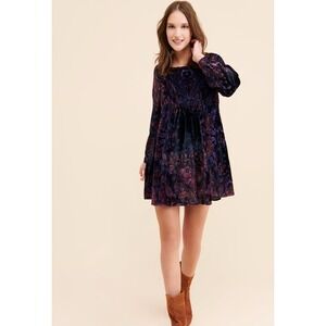 Free People Indigo Mirror Velvet Burnout Mini Dress Womens XS Tunic Babydoll